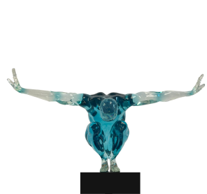 Small Saluting Man Resin Sculpture // Clear Blue