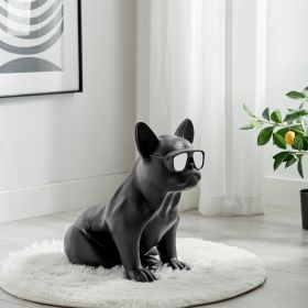French Bulldog Sitting Sculpture // Black & Chrome