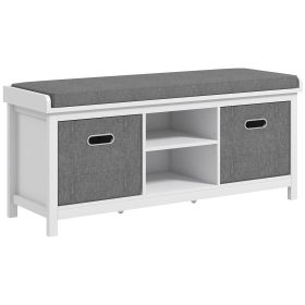HOMCOM Shoe Bench with Cushion, Storage Bench for Entryway with Padded Seat, 2 Drawers and Adjustable Shelf for Hallway, Living Room, Bedroom, White