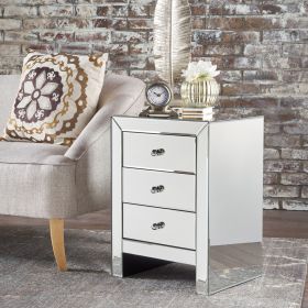 17.70'' Mirrored Nightstand, Silver Glass Nightstand With 3 Drawers, Small Bed Side Tables, Mirrored End Table