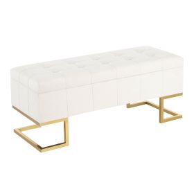Midas Contemporary/Glam Storage Bench in Gold Steel and White Velvet by LumiSource