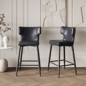 28inch Counter Height Bar Stools Set of 2, Modern Bar Upholstered Chairs with PU Leather, Metal Footrest and Frame for Kitchen Island, Bar Table