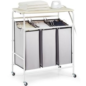 VEVOR 3-Section Laundry Sorter Cart with Ironing Board, Laundry Hamper with Heavy Duty Lockable Wheels and 3 Removable Bag