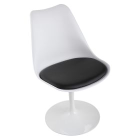 Swivel Tulip Side Chair for Kitchen and Dining Room Bar with Cushioned Seat and Curved Backrest, White and Black