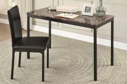 2pc Writing Desk and Chair Set Black Finish Metal Frame Faux Leather Upholstery Small Space Furniture Home Office