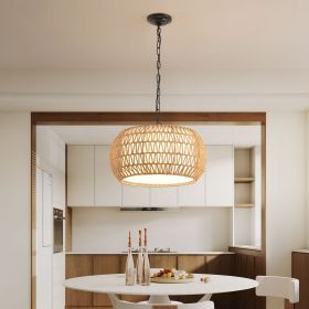 Farmhouse Pendant Light with Adjustable Height, Boho Woven Jute Rope Hanging Ceiling Light Fixture, E26 Base, 60W Max, Compatible with Flat, Vaulted