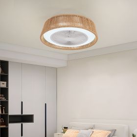 Modern Rustic Ceiling Fan Light with LED RGB Mood Lighting, Rope Woven Design, Quiet Fan, Semi Flush Mount for Bedroom, Living Room, or Dining Room