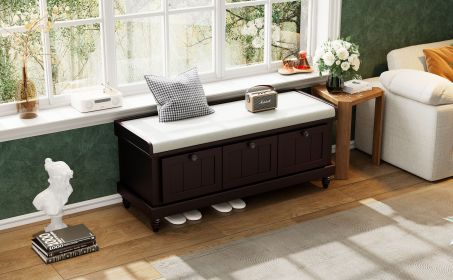 TREXM Classic Storage Bench with Cushioned Seat and Three Drawers for Entryway and Living Room (Espresso)
