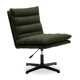 Green Teddy Fabric 360° Swivel Accent Chair, Cross Legged Office Chair, Adjustable Armless Wide Home Lounge Chair for Bedroom, Living Room-1PC