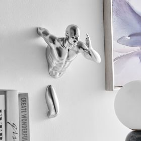 Chrome Wall Runner Man Sculpture (Color: 13")