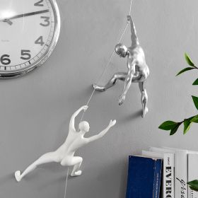 Climbing Couple Set of Two Wall Sculptures (Color: Matte White & Chrome)