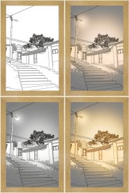 LED Decorative Light Painting Bedside Picture Style Creative Modern Simulate Sunshine Drawing Night Light Gift (Style: Steps under streetlights, size: Large (31x22))