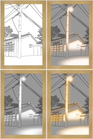 LED Decorative Light Painting Bedside Picture Style Creative Modern Simulate Sunshine Drawing Night Light Gift (Style: Sunset and streetlights, size: Small (23x17))
