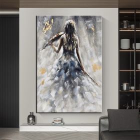 Oil Painting 100% Handmade Hand Painted Wall Art On Canvas Vertical Abstract Violin Women Back Home Decoration Decor (size: 100X150cm)