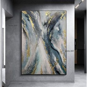 Handmade Oil Painting Canvas Wall Art Decoration Abstract Art Painting Gold Foil Streamer for Home Living Room hallway bedroom luxurious decorative pa (size: 50X70cm)