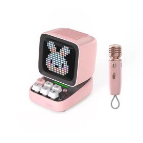 Retro Pixel Art Bluetooth Portable Speaker Alarm Clock DIY LED Display Board; Cute Gift Home Light Decoration (Set Type: Speaker, Color: Pink with mic)