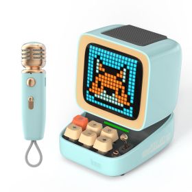 Retro Pixel Art Bluetooth Portable Speaker Alarm Clock DIY LED Display Board; Cute Gift Home Light Decoration (Set Type: Speaker, Color: Blue with mic)
