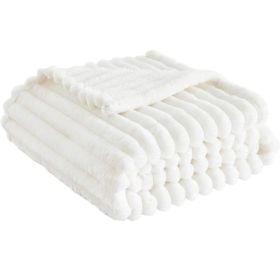 Super Soft Throw Blanket Premium Silky Flannel Fleece 3D Ribbed Jacquard (Color: White, size: 100*150)