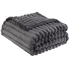 Super Soft Throw Blanket Premium Silky Flannel Fleece 3D Ribbed Jacquard (Color: GREY, size: 70*100)