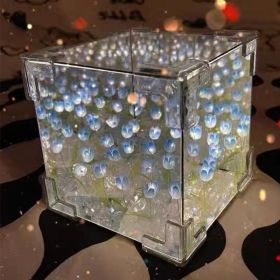DIY Tulip Cube Mirror Lamp,Pink,21 Flowers Tulip Lamp (Color: Blue)