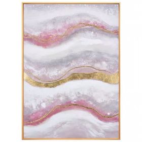 100% Handmade Gold Foil Abstract Oil Painting Wall Art Modern Minimalist Pink Marble Texture Picture Canvas Home Decor For Living Room No Frame (size: 150x220cm)
