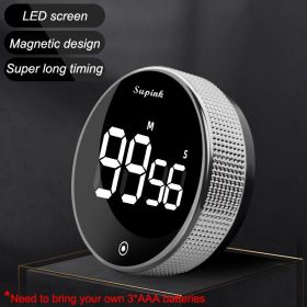 Magnetic Kitchen Timer Rotary Digital Timer Manual Countdown Alarm Clock Mechanical Cooking Timer Cooking Shower Study Stopwatch (Ships From: China, Color: Upgrade silver)