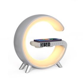 Intelligent atmosphere lamp Bluetooth speaker wireless charger bedside atmosphere lamp sunrise wake-up lamp polar lamp alarm clock (Specifications: Light grey)
