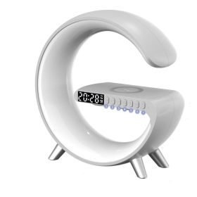 Intelligent atmosphere lamp Bluetooth speaker wireless charger bedside atmosphere lamp sunrise wake-up lamp polar lamp alarm clock (Specifications: white)