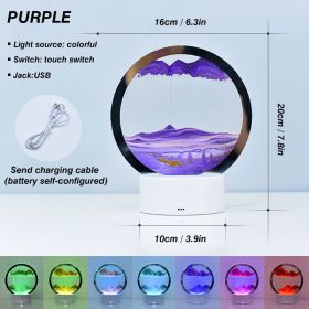 2023 Creative 3D Moving Sand Art Night Light Quicksand Painting Table Lamp LED Lights Hourglass Christmas Gift Home Office Decor (Emitting Color: Purple, Ships From: CN)