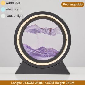3D Hourglass LED Lamp 360° Moving Sand Art Table Lamp Sandscapes Quicksand Night Light Living Room Accessories Home Decor Gifts (Ships From: China, Color: Black-Purple 24CM)