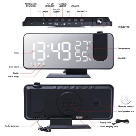 FM Radio LED Digital Smart Alarm Clock Watch Table Electronic Desktop Clocks USB Wake Up Clock with 180° Time Projection Snooze (Ships From: China, Color: Black)