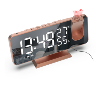 FM Radio LED Digital Smart Alarm Clock Watch Table Electronic Desktop Clocks USB Wake Up Clock with 180° Time Projection Snooze (Ships From: China, Color: rosegold)