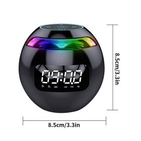 Bluetooth-compatible 5.0 Speaker with LED Digital Alarm Clock Music Player Wireless Ball Shape Clock Speaker Mini BT Speaker (Ships From: China, Color: Black)