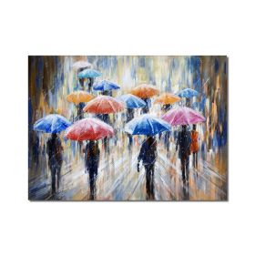 Large Abstract People Walking In The Rain With Umbrellas Painting 100% Handmade Oil Painting On Canvas Modern Decorative Wall Art (size: 50X70cm)