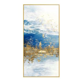 100% Handmade Modern Abstract Gold foil lines Blue Canvas Art Paintings For Living Room Bedroom Posters  Wall Poster Home Decor (size: 100X150cm)