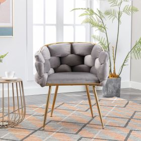 Luxury modern simple leisure velvet single sofa chair bedroom lazy person household dresser stool manicure table back chair (Color: Gray)