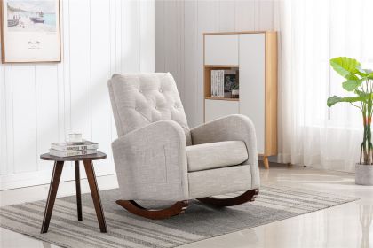 High Back Rocking Chair Nursery Chair .Comfortable Rocker Fabric Padded Seat .Modern High Back Armchair (Color: as Pic)
