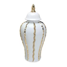 Elegant White Ceramic Ginger Jar with Gold Accents - Timeless Home Decor (Color: as Pic)