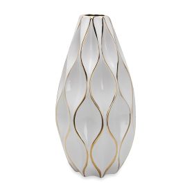 Elegant White Ceramic Vase with Gold Accents - Timeless Home Decor (Color: as Pic)