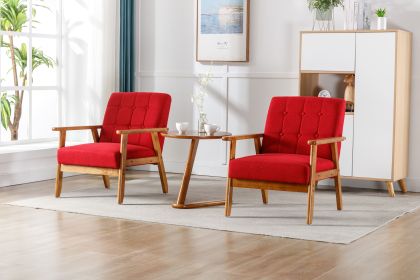 Accent Chairs Set of 2 with Side Table, Mid Century Modern Accent Chair, Wood and Fabric Armchairs Side Chair (Color: as Pic)