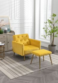 COOLMORE Velvet Accent Chair with Adjustable Armrests and Backrest, Button Tufted Lounge Chair, Single Recliner Armchair with Ottoman (Color: as Pic)