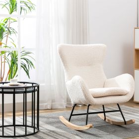 Teddy Fabric Padded Seat Rocking Chair With High Backrest And Armrests (Color: as Pic)