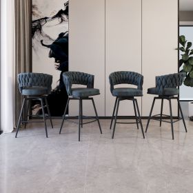 26" Bar Chair Suede Woven Bar Stool Set of 4,Black legs Barstools No Adjustable Kitchen Island Chairs (Color: as Pic)
