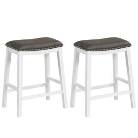 26 Inch Counter Height Bar Stool Set of 2 with Upholstered Seat (Color: Gray)