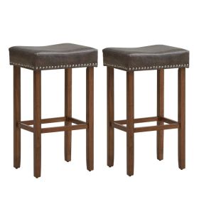 Upholstered Bar Stools Set of 2 with Footrests for Counter (Color: Dark Gray)