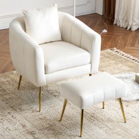 Velvet Accent Chair Set Barrel Chair with Ottoman Modern Club Chair Reading Armchair with Lumbar Pillow for Living Room, Bedroom, Study Room (Color: as picture)