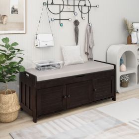 Storage Bench with 3 Shutter-shaped Doors,Shoe Bench with Removable Cushion and Hidden Storage Space (Material: MDF, Color: Espresso)