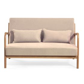 Leisure Chair with Solid Wood Armrest and Feet, Mid-Century Modern Accent Sofa,2 seat (Color: as Pic)