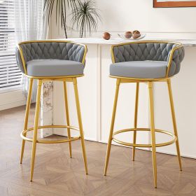 Swivel Counter Height Bar Stools Set of 2,31.5"Bar Height Stools with Hand-Woven Backrest & Gold Metal Legs (Color: as Pic)