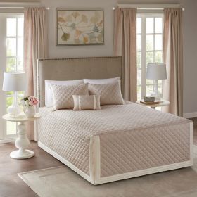 4 Piece Cotton Reversible Tailored Bedspread Set (Color: as Pic)